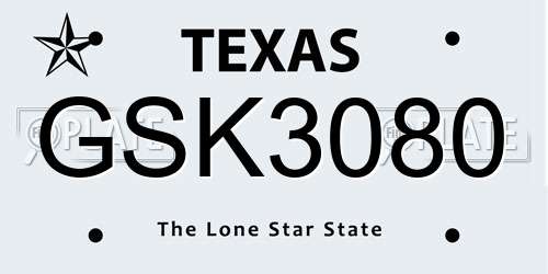 GSK3080 Texas License Plate