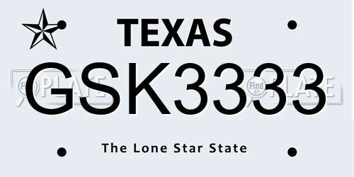 GSK3333 Texas License Plate