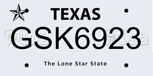 GSK6923 Texas License Plate