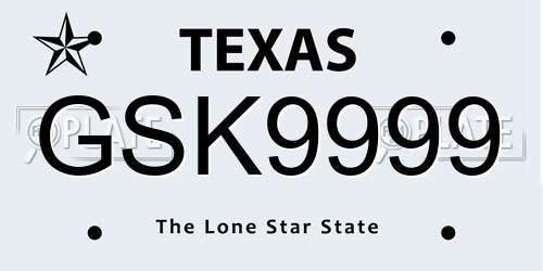 GSK9999 Texas License Plate