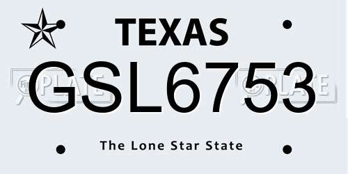 GSL6753 Texas License Plate