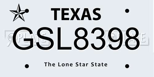 GSL8398 Texas License Plate