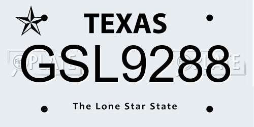 GSL9288 Texas License Plate