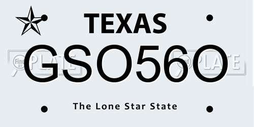GSO56O Texas License Plate