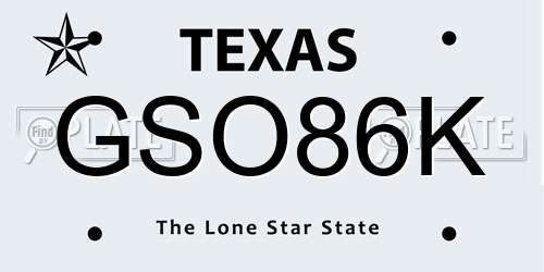 GSO86K Texas License Plate