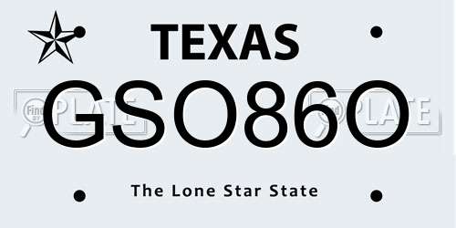 GSO86O Texas License Plate