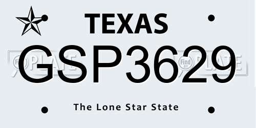 GSP3629 Texas License Plate