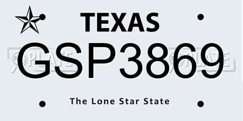 GSP3869 Texas License Plate