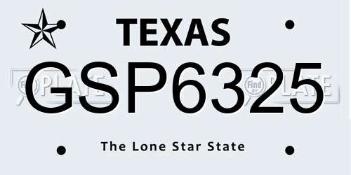 GSP6325 Texas License Plate