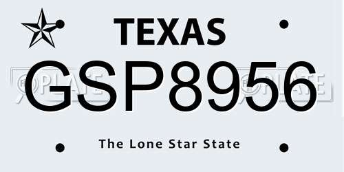 GSP8956 Texas License Plate
