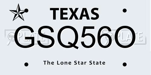 GSQ56O Texas License Plate