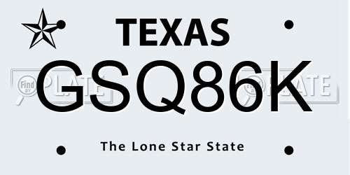 GSQ86K Texas License Plate