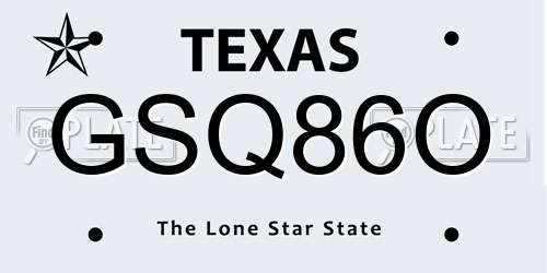 GSQ86O Texas License Plate