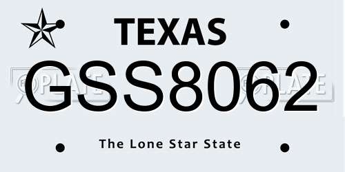 GSS8062 Texas License Plate
