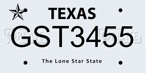 GST3455 Texas License Plate