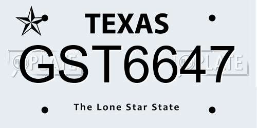 GST6647 Texas License Plate