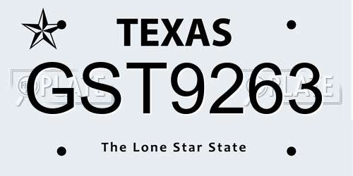 GST9263 Texas License Plate