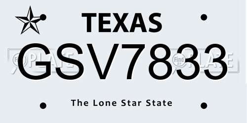 GSV7833 Texas License Plate