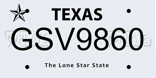 GSV9860 Texas License Plate