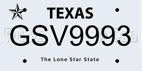 GSV9993 Texas License Plate