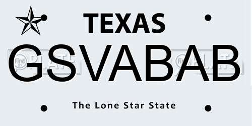 GSVABAB Texas License Plate