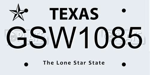 GSW1085 Texas License Plate
