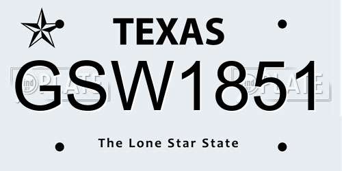 GSW1851 Texas License Plate