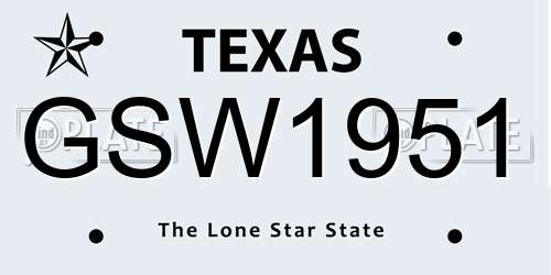 GSW1951 Texas License Plate