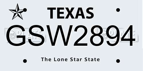 GSW2894 Texas License Plate