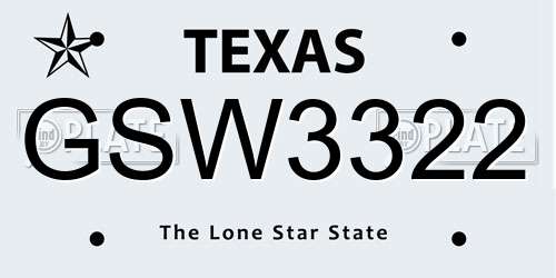 GSW3322 Texas License Plate