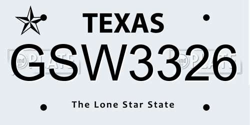 GSW3326 Texas License Plate