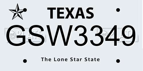 GSW3349 Texas License Plate