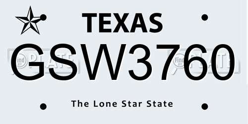 GSW3760 Texas License Plate