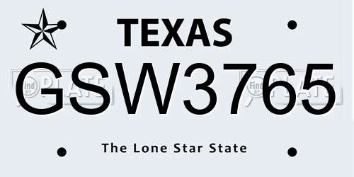 GSW3765 Texas License Plate