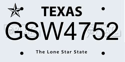 GSW4752 Texas License Plate