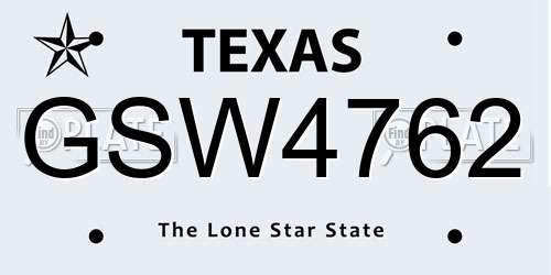 GSW4762 Texas License Plate