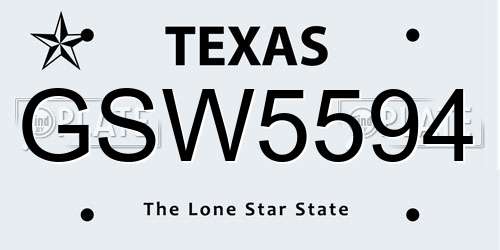 GSW5594 Texas License Plate