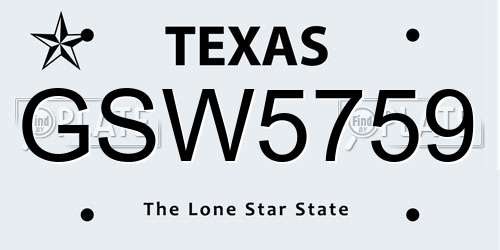 GSW5759 Texas License Plate