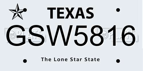 GSW5816 Texas License Plate