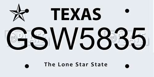 GSW5835 Texas License Plate