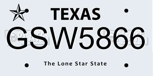 GSW5866 Texas License Plate