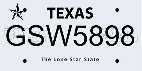 GSW5898 Texas License Plate