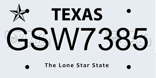 GSW7385 Texas License Plate