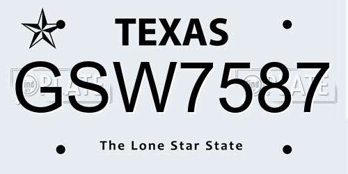 GSW7587 Texas License Plate