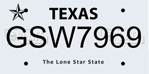 GSW7969 Texas License Plate