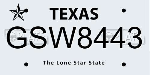 GSW8443 Texas License Plate