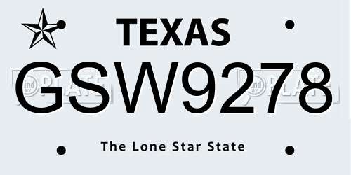 GSW9278 Texas License Plate