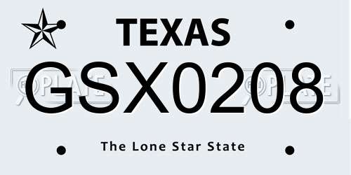 GSX0208 Texas License Plate