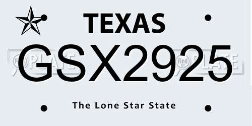 GSX2925 Texas License Plate