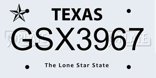 GSX3967 Texas License Plate